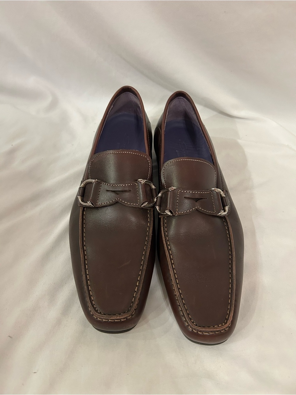 Santoni Men’s Horse Bit Leather Slip On Loafers Sz 9 Brown